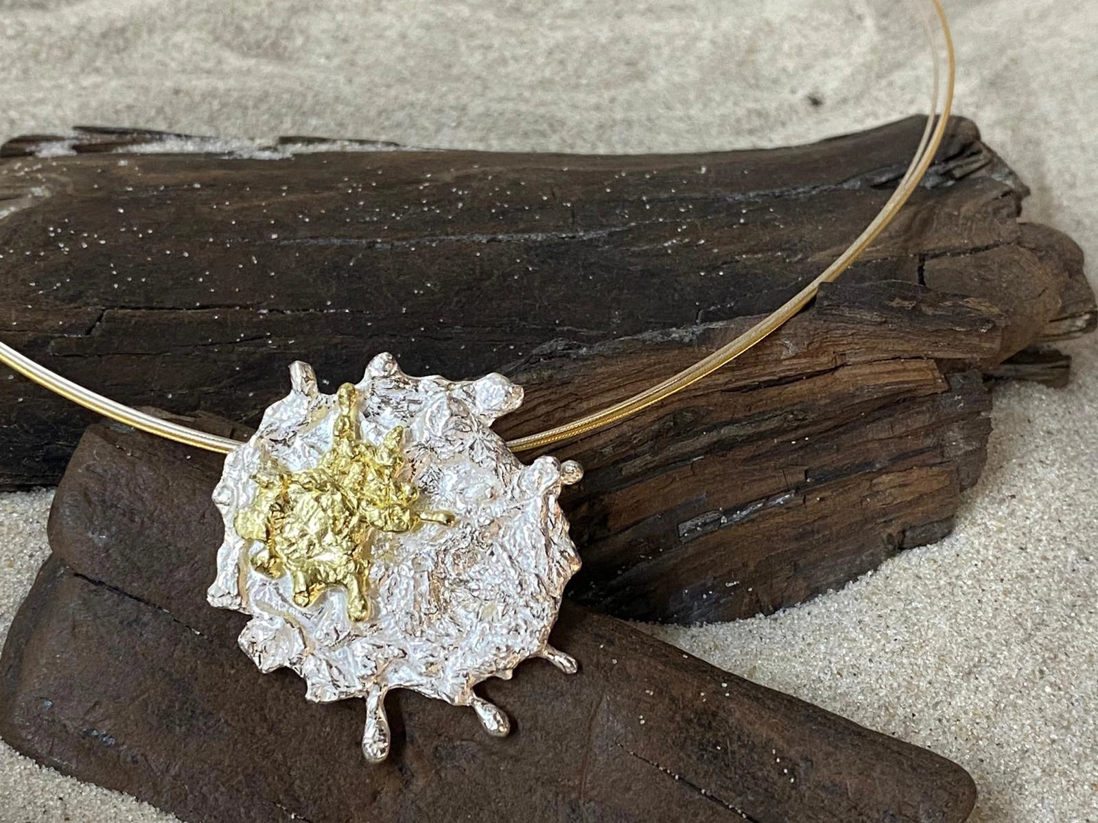 Damen Anhänger "Möwenschiss", 925er Silber|750er Gold