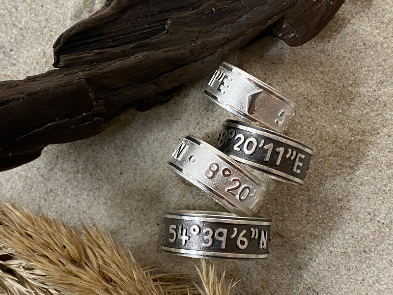 Unisex Ring "Koordinaten Amrum", 925er Silber