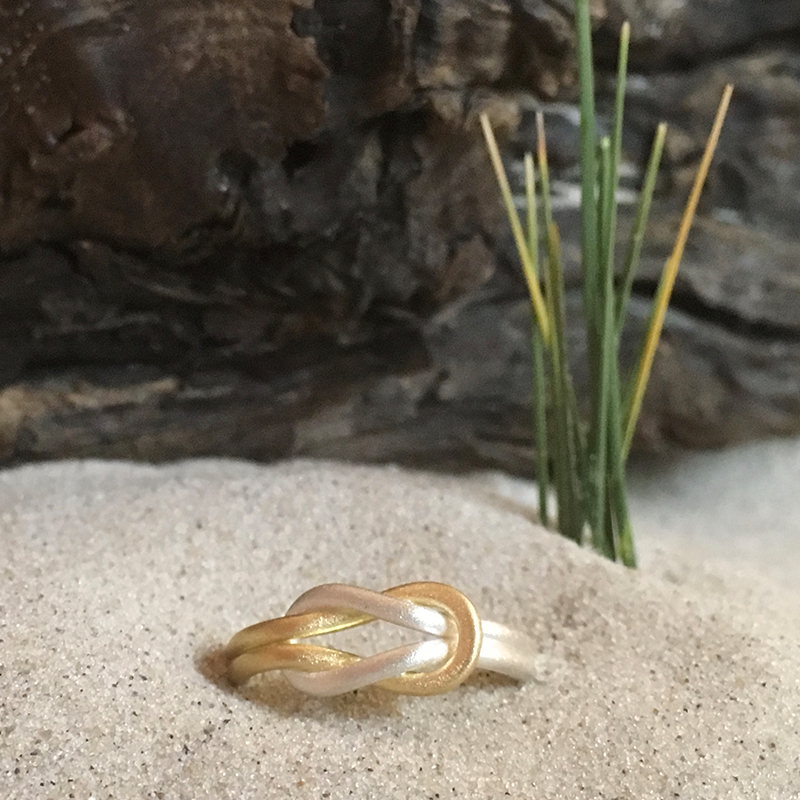 Damen Ring "Seemannsknoten", 925er Silber|750er Gold